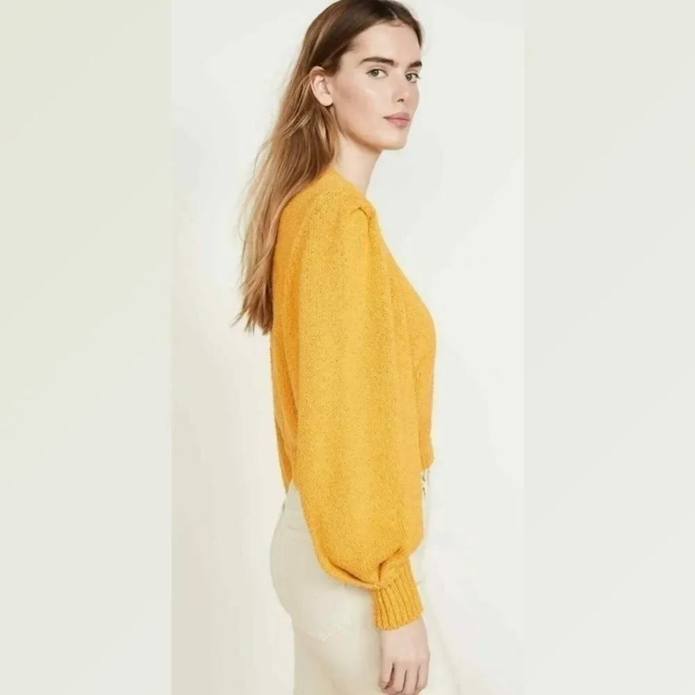 RONNY KOBO Sallynna Cropped Sweater Puff‎ Sleeve Revolve Mango Gold Cotton L NWT